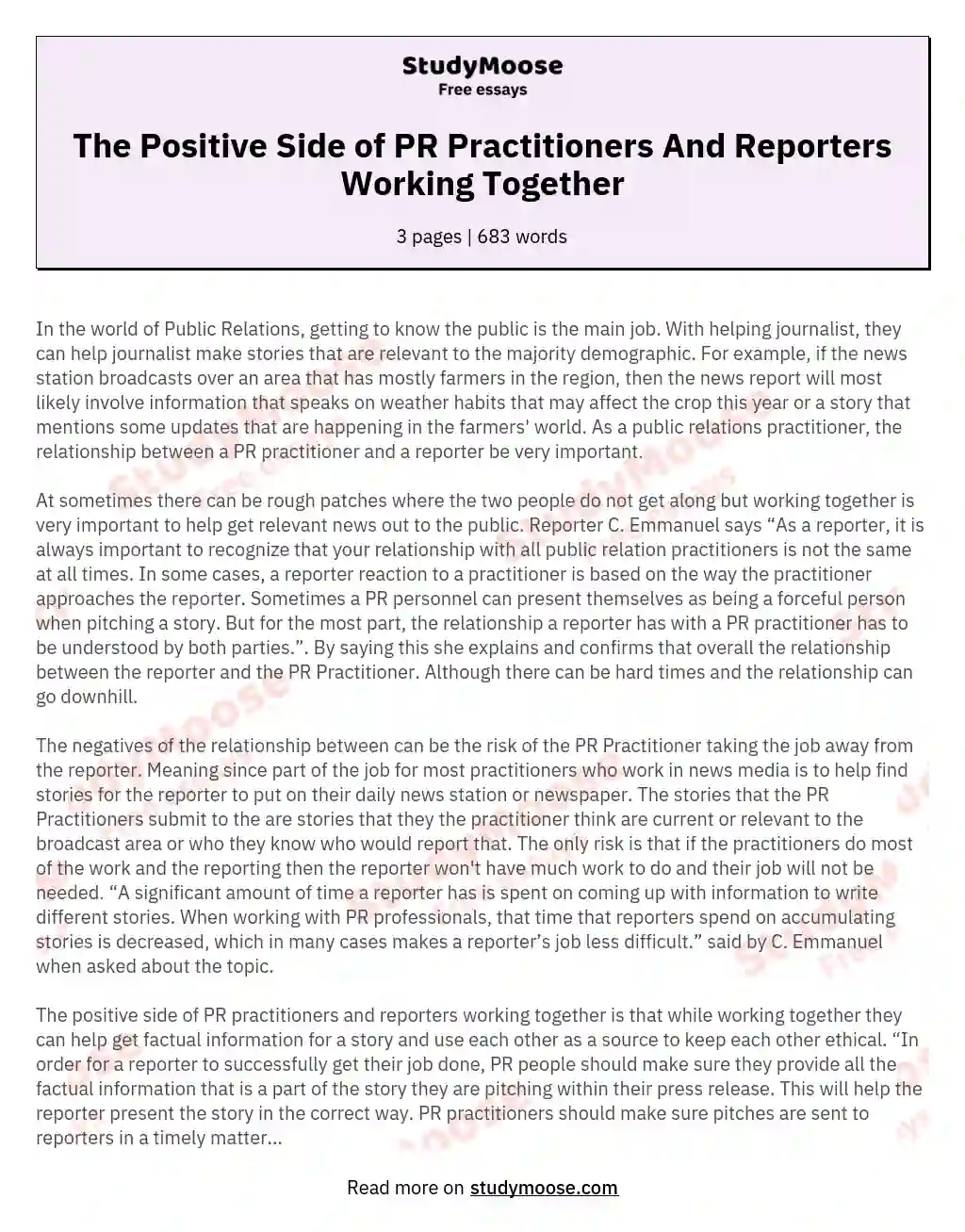 The Positive Side of PR Practitioners And Reporters Working Together essay