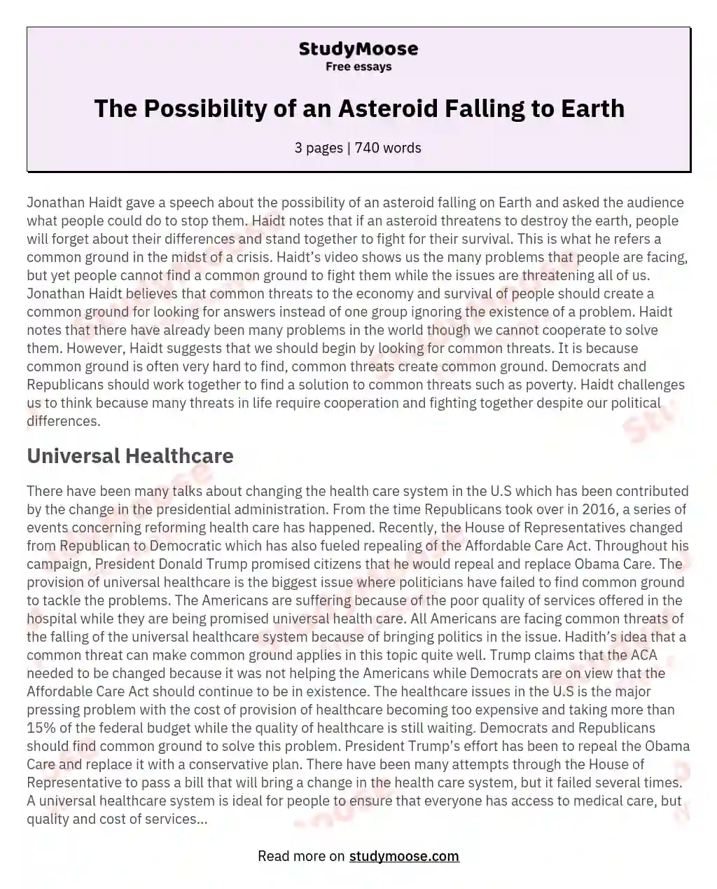 The Possibility of an Asteroid Falling to Earth essay