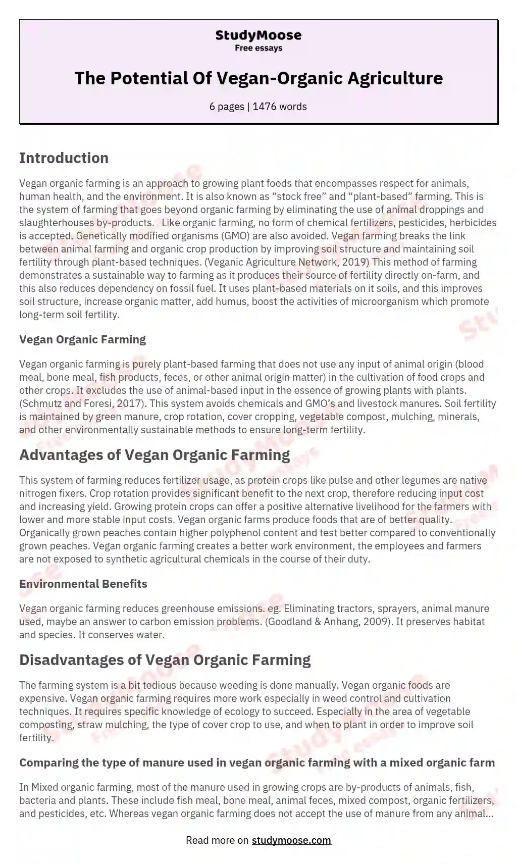 The Potential Of Vegan-Organic Agriculture