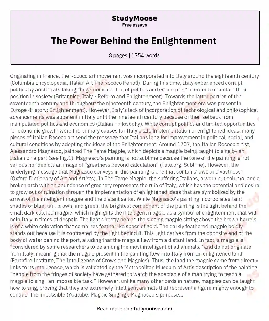 The Power Behind the Enlightenment  essay
