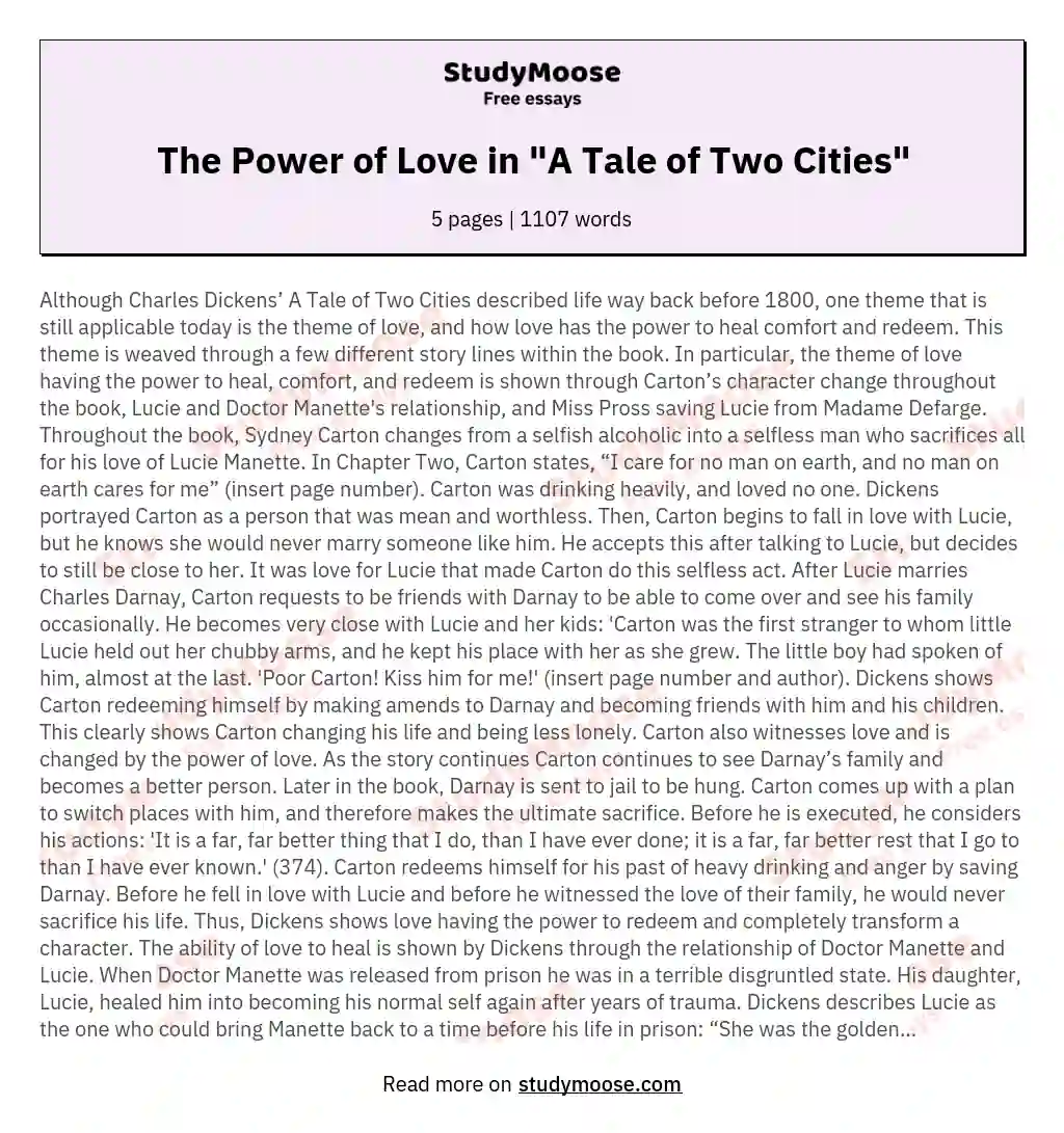 The Power of Love in "A Tale of Two Cities" essay