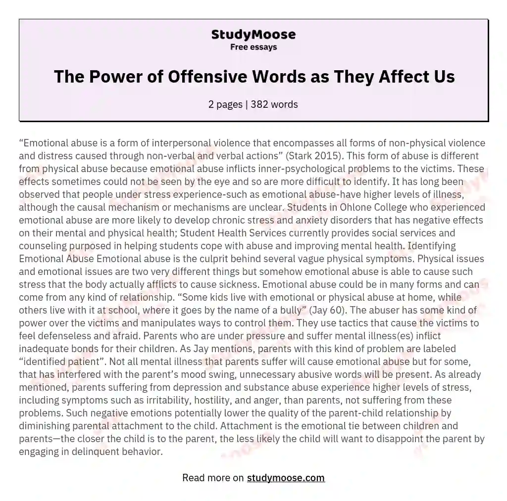 The Power of Offensive Words as They Affect Us essay