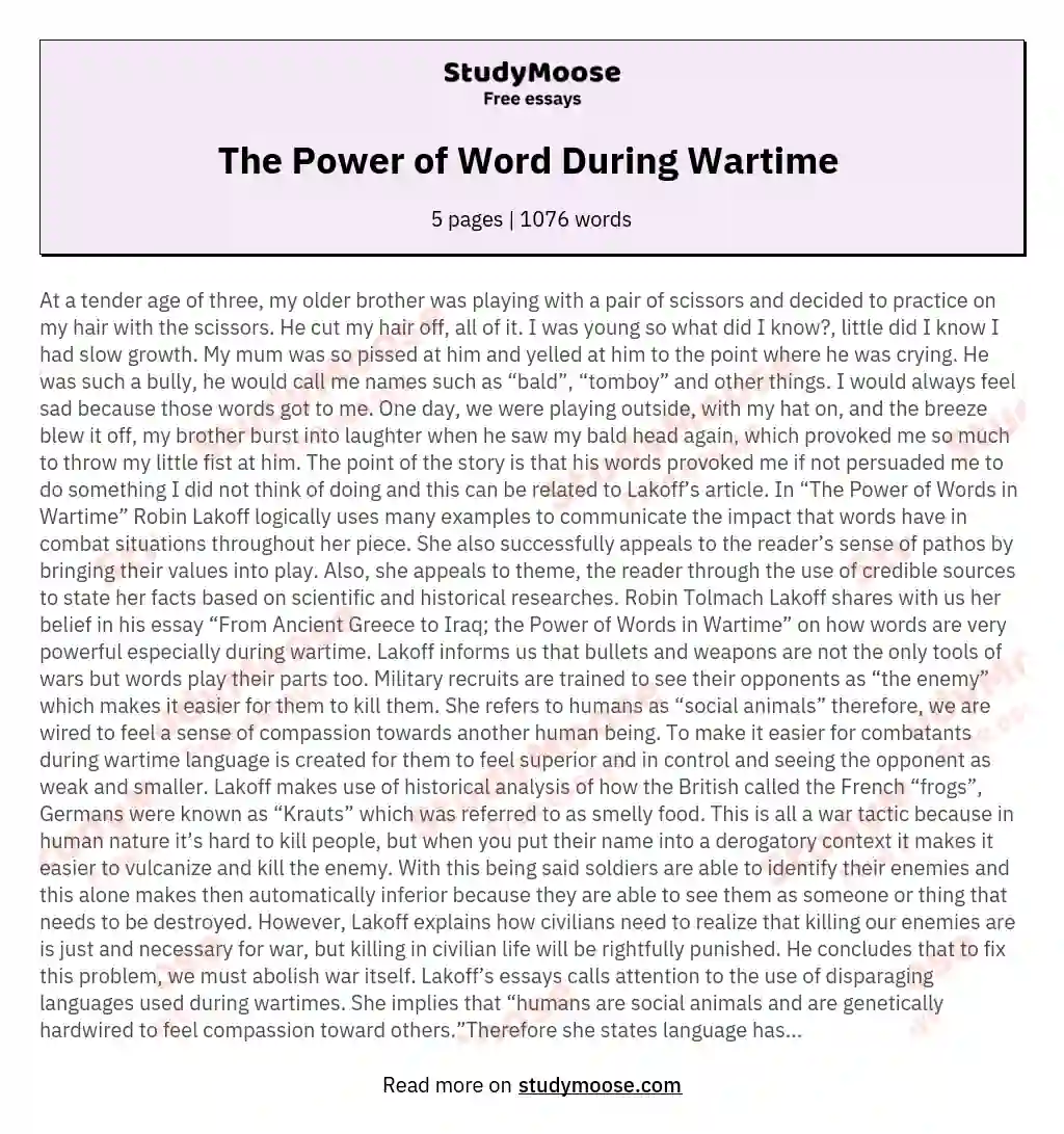 The Power of Word During Wartime  essay