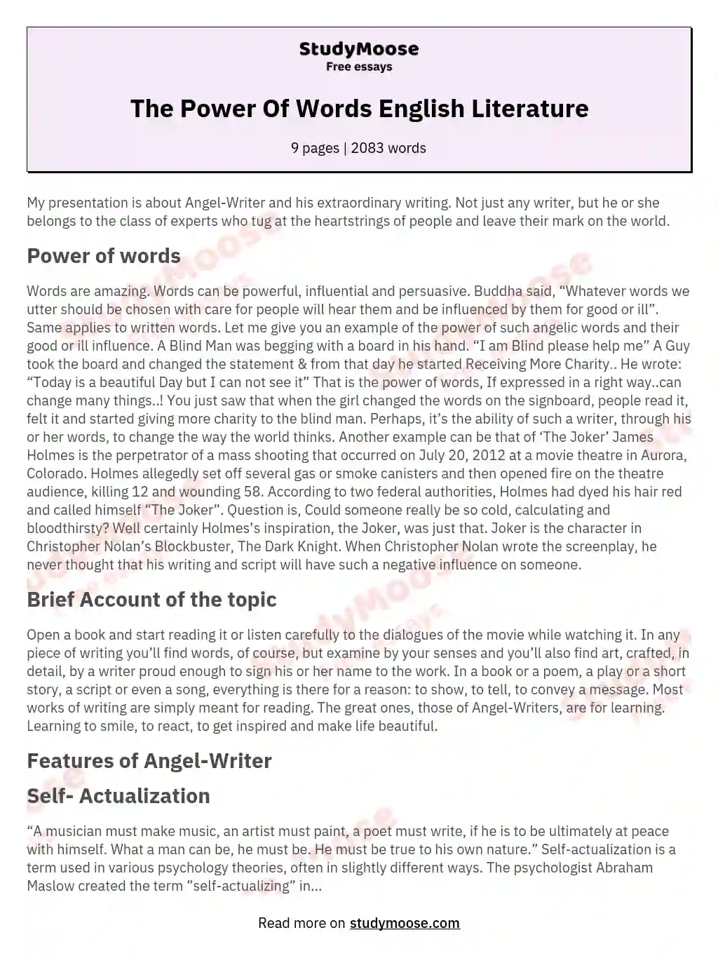 The Power Of Words English Literature essay