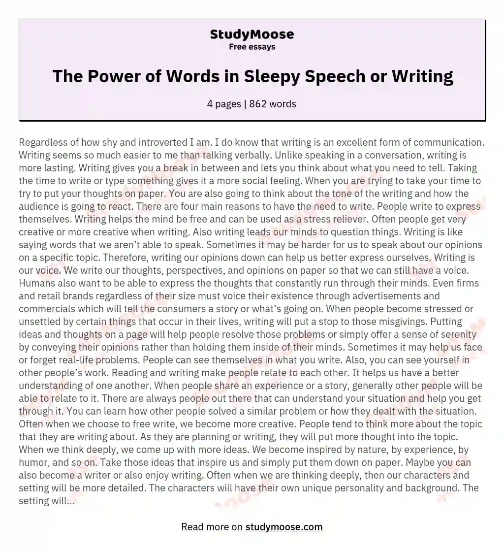 The Power of Words in Sleepy Speech or Writing essay