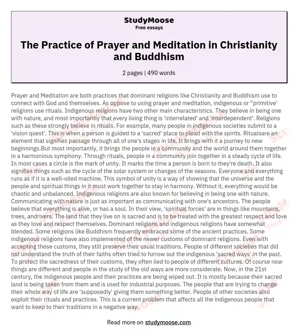 The Practice of Prayer and Meditation in Christianity and Buddhism essay
