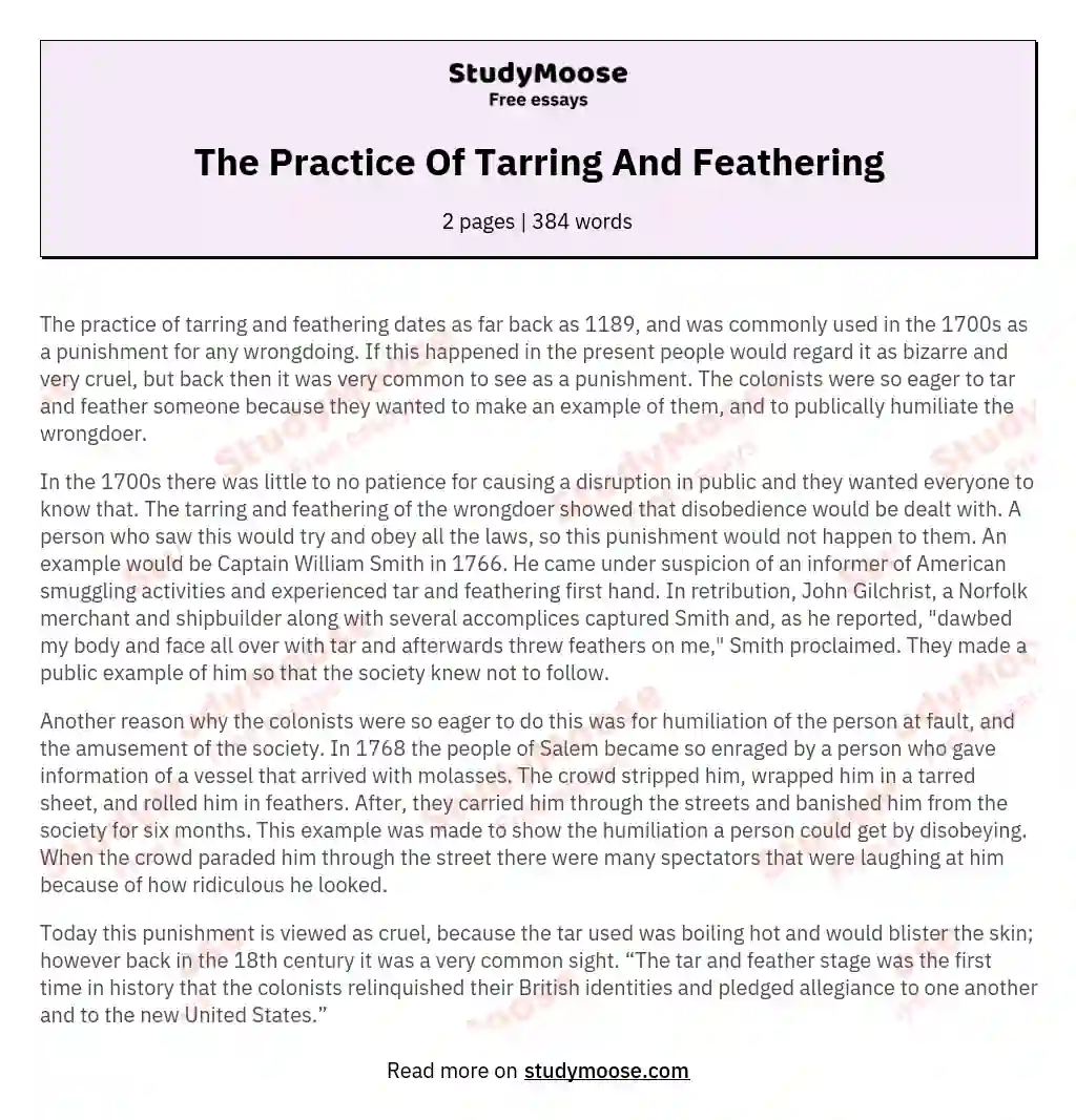 The Practice Of Tarring And Feathering essay
