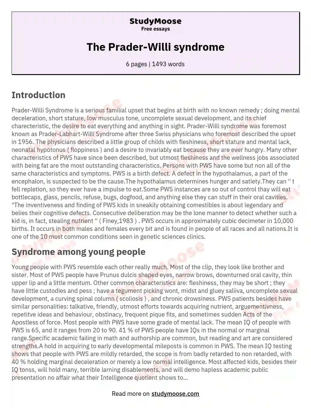 The Prader-Willi syndrome essay