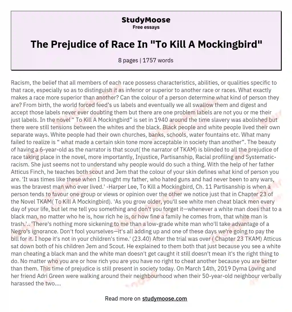 The Prejudice of Race In "To Kill A Mockingbird"