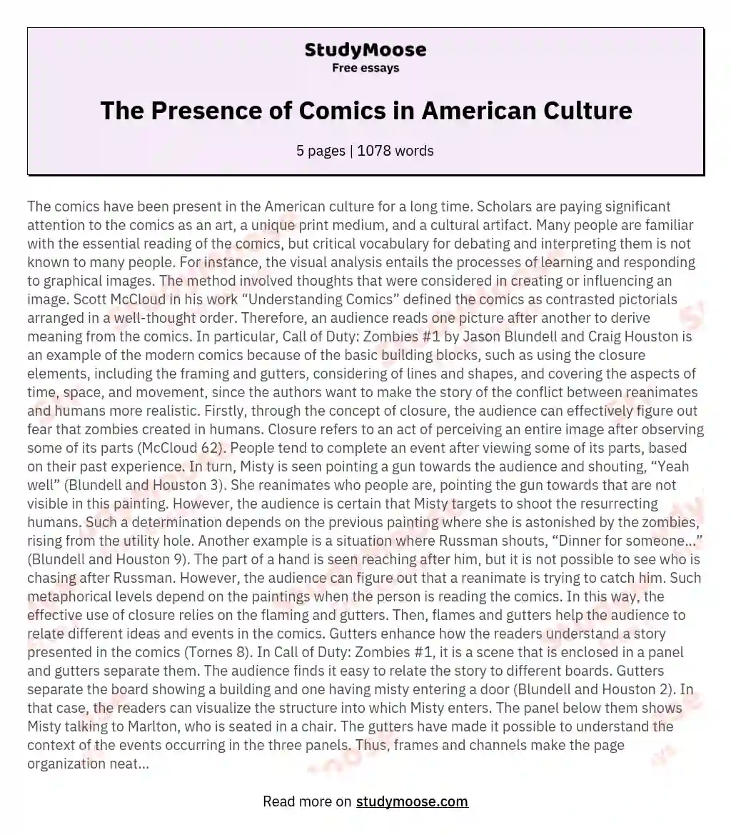 The Presence of Comics in American Culture essay