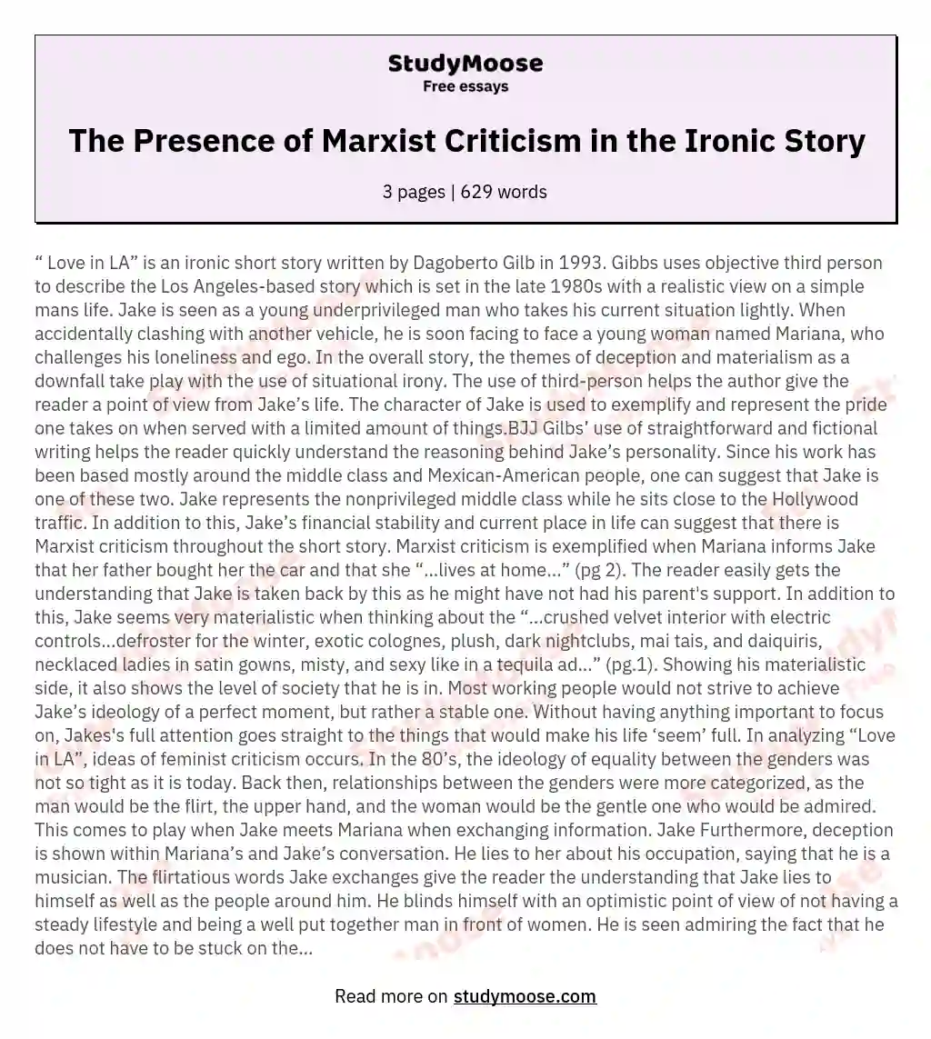 The Presence of Marxist Criticism in the Ironic Story essay