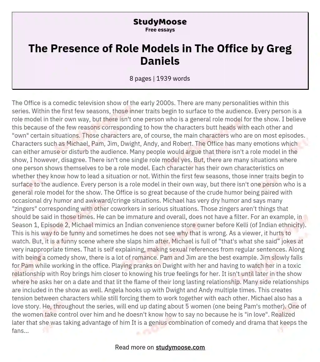 The Presence of Role Models in The Office by Greg Daniels essay