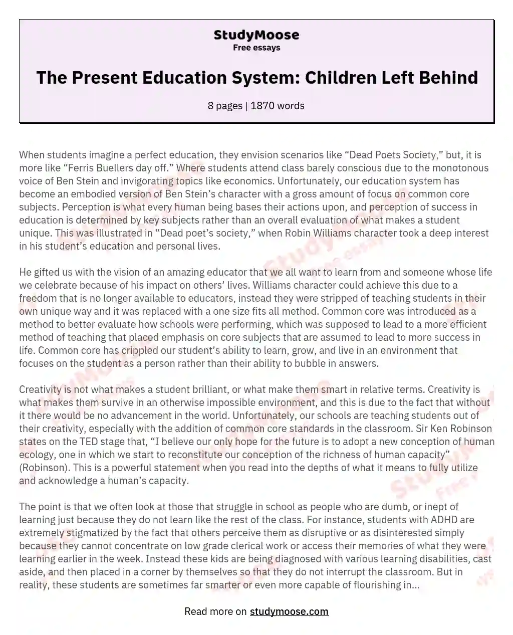 The Present Education System: Children Left Behind essay
