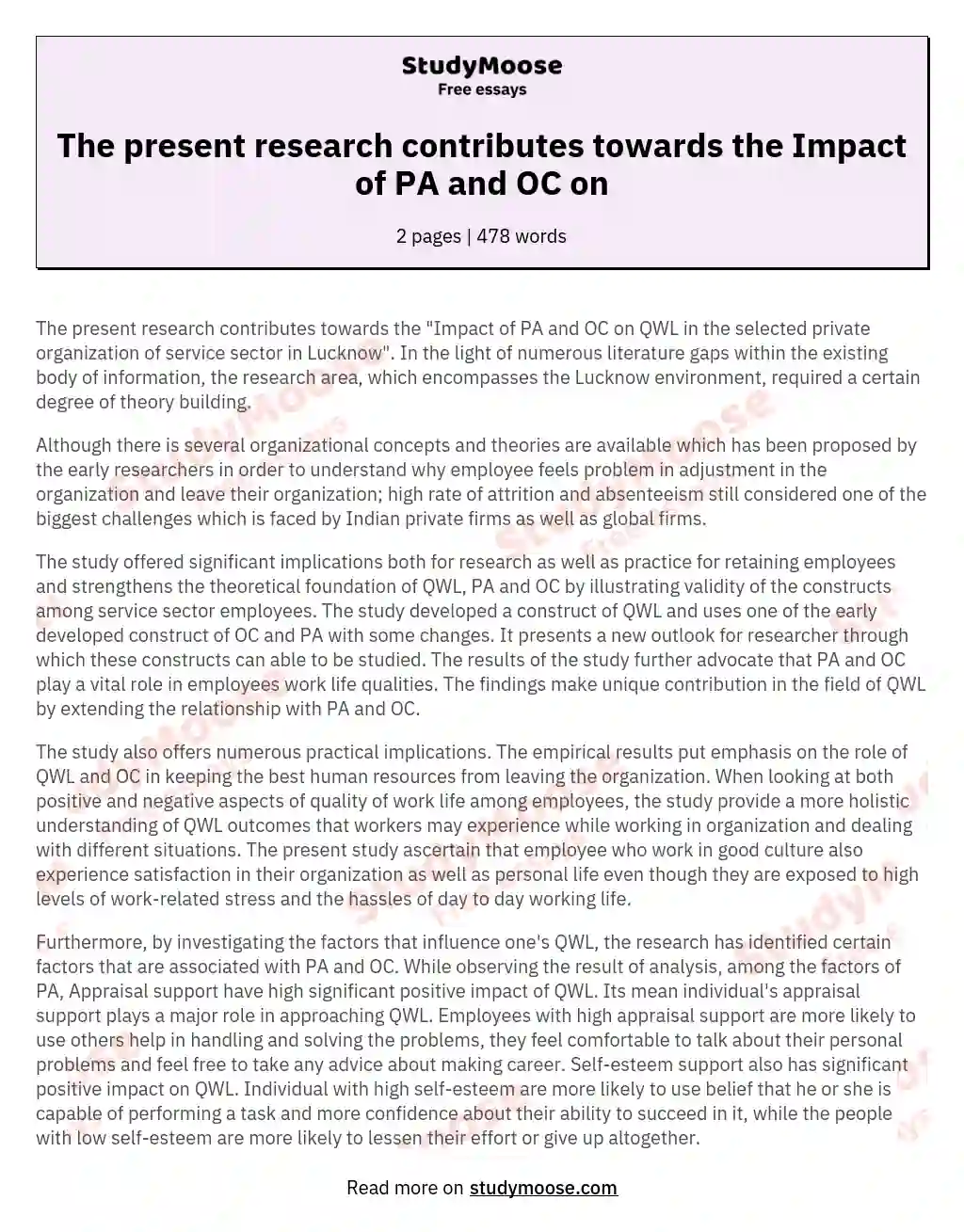 The present research contributes towards the Impact of PA and OC on essay