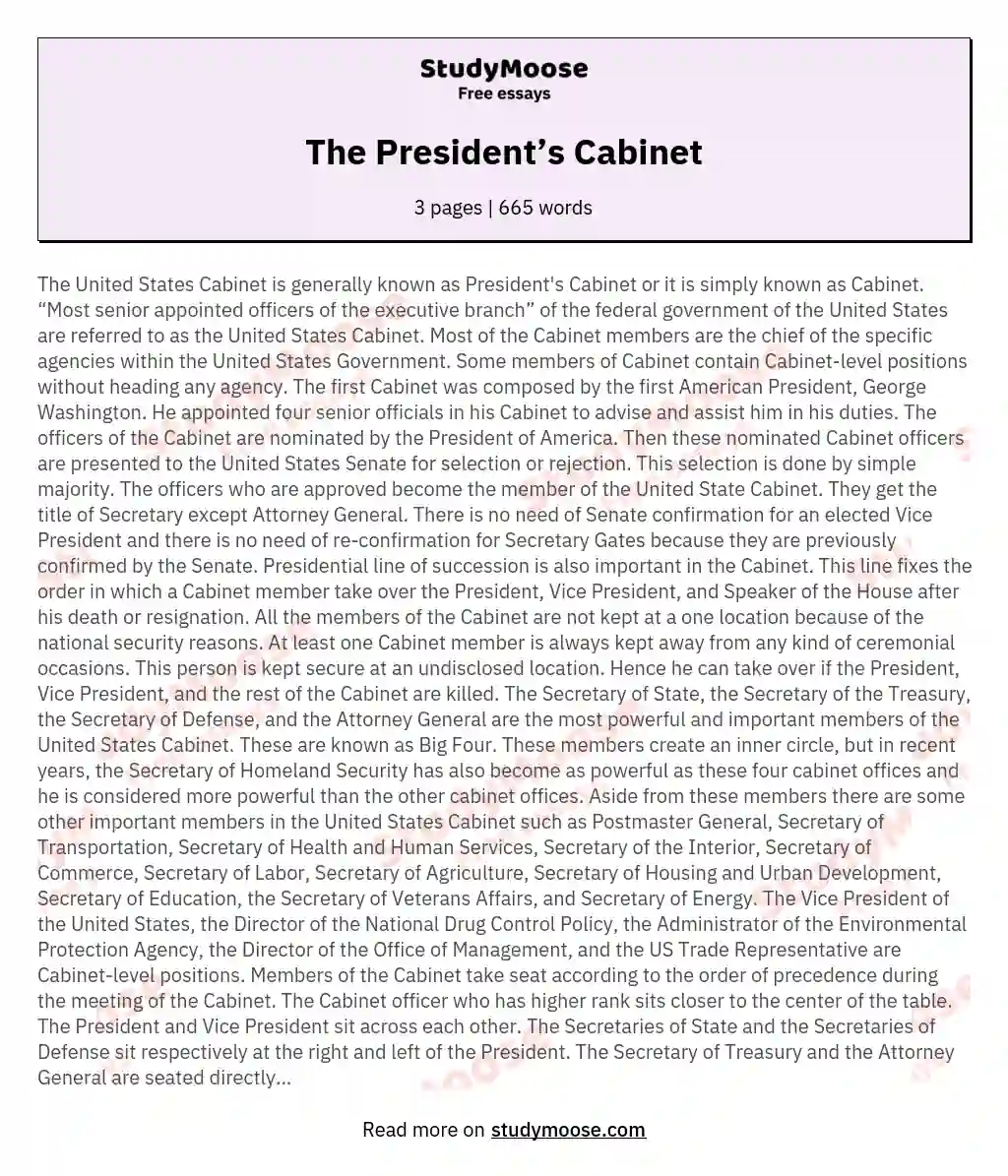 The President’s Cabinet essay