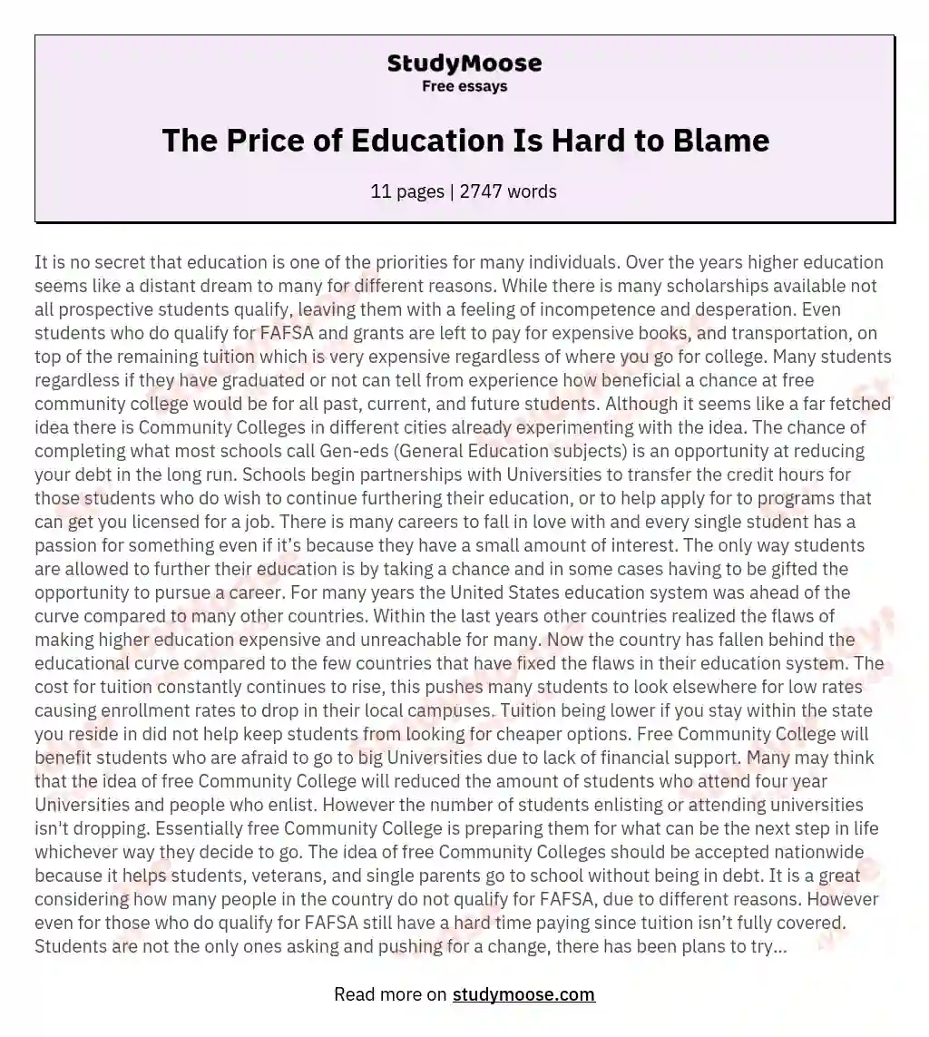 The Price of Education Is Hard to Blame essay