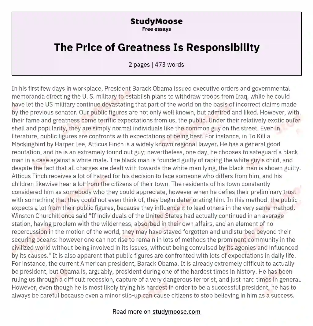 The Price of Greatness Is Responsibility essay