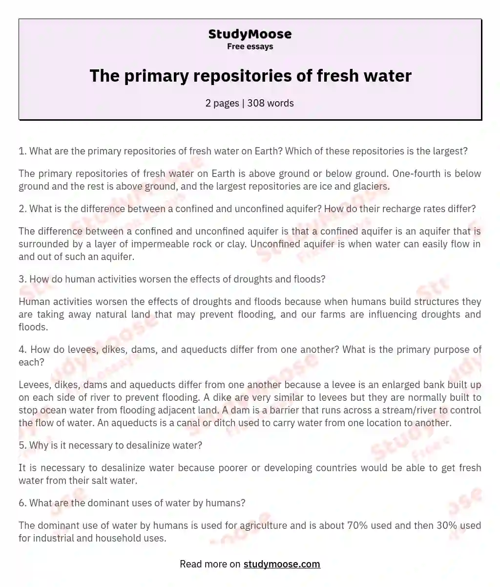 fresh water essay