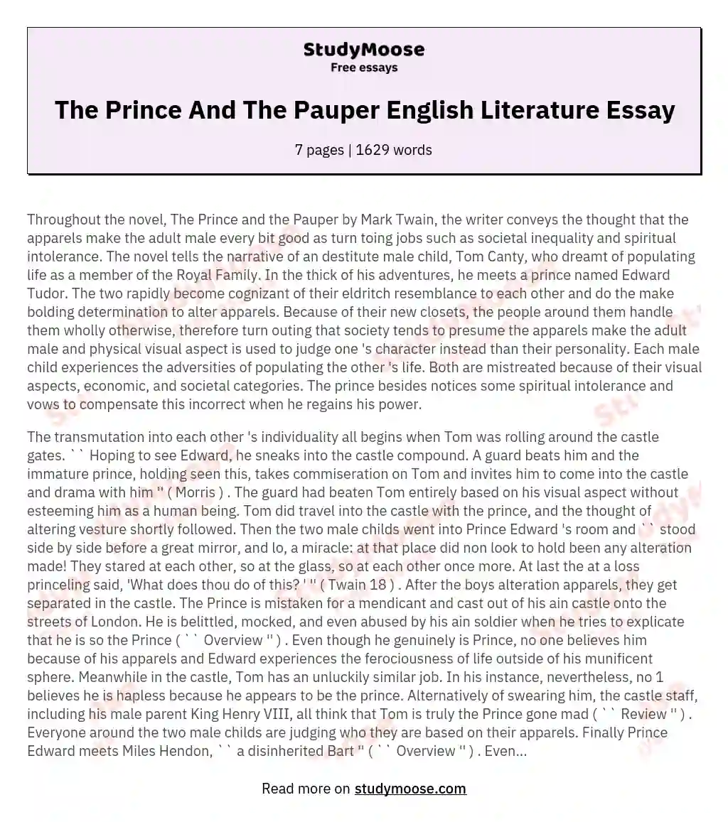 The Prince And The Pauper English Literature Essay essay