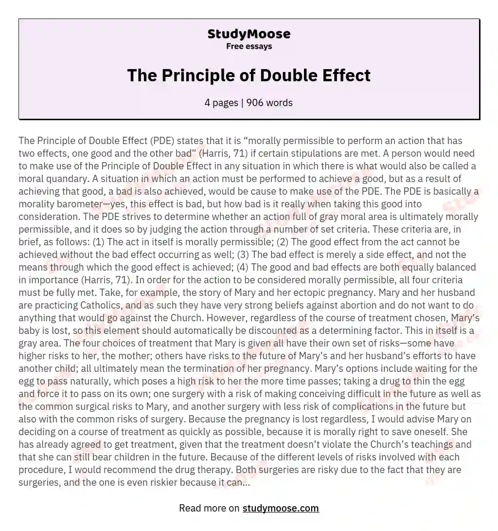 The Principle of  Double Effect