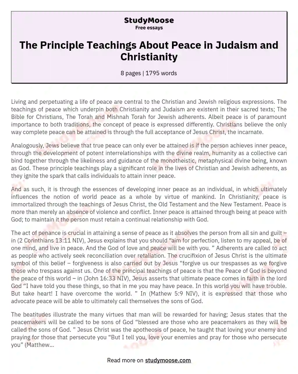 The Principle Teachings About Peace in Judaism and Christianity