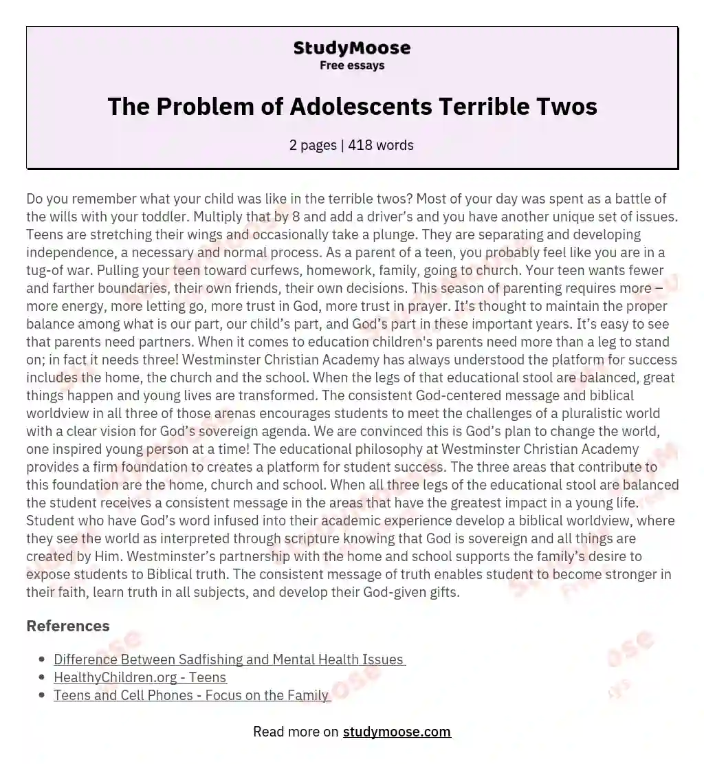 The Problem of Adolescents Terrible Twos essay