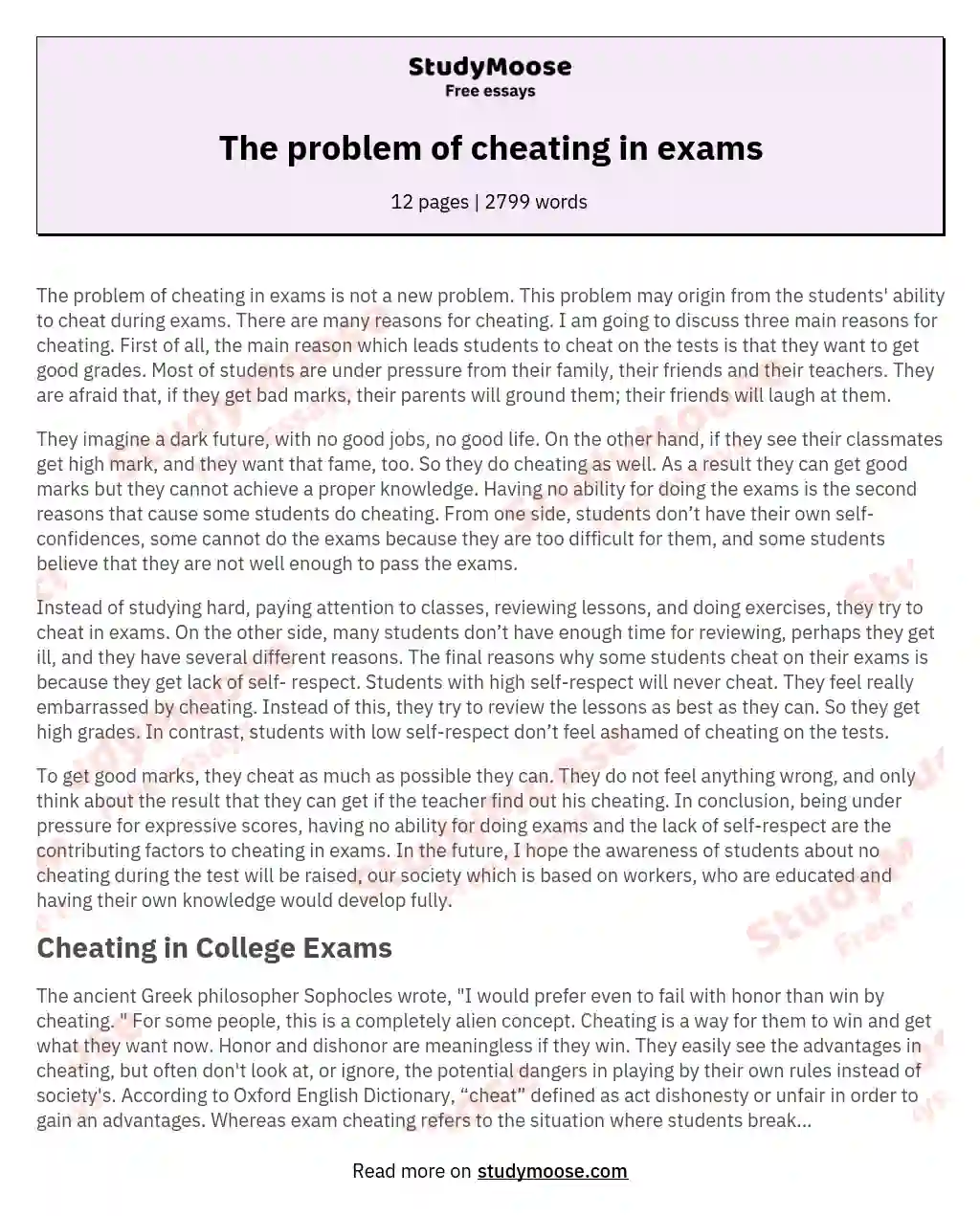 The problem of cheating in exams