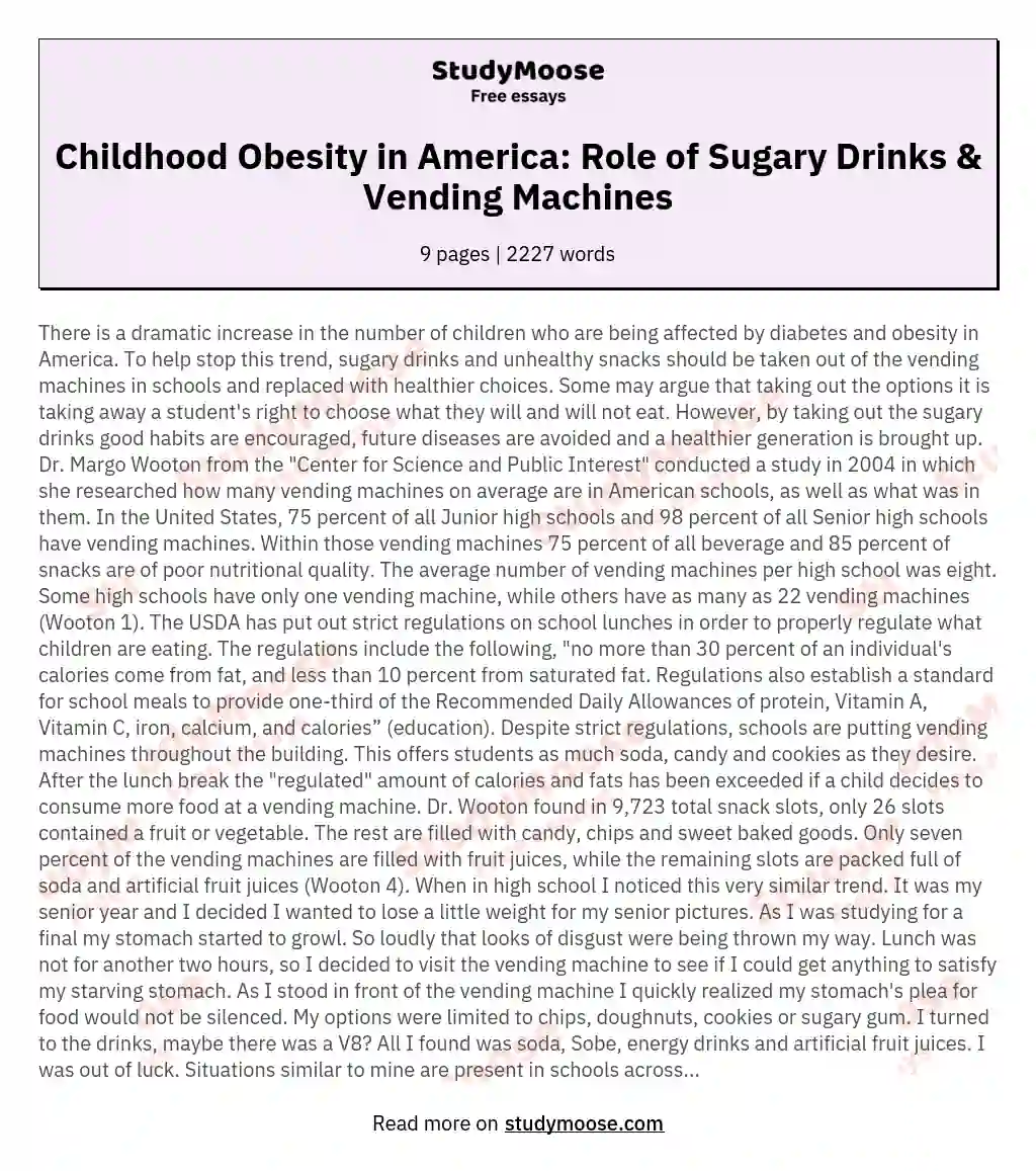 Childhood Obesity in America: Role of Sugary Drinks & Vending Machines essay