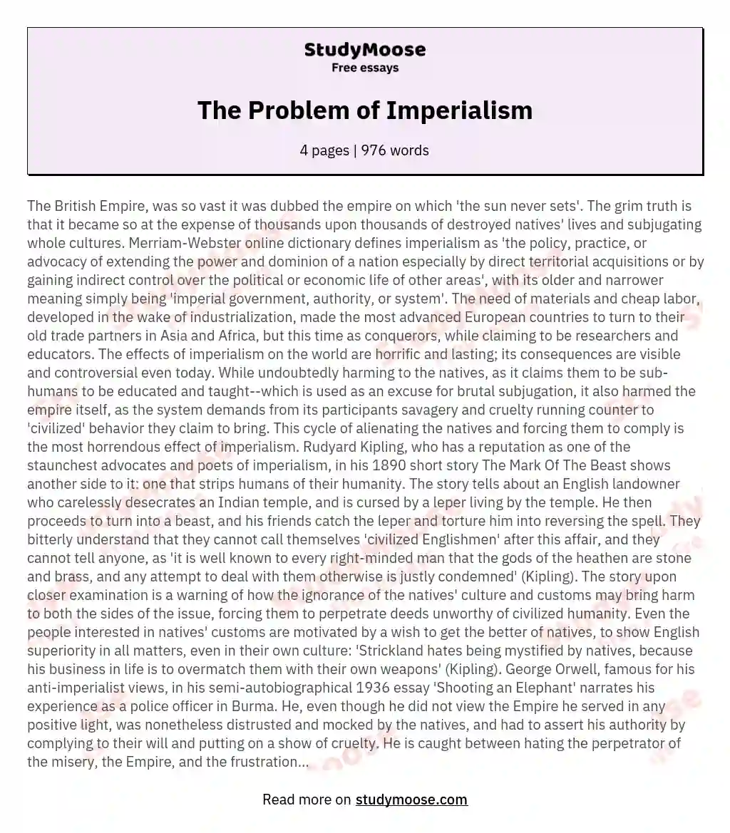 The Problem of Imperialism essay