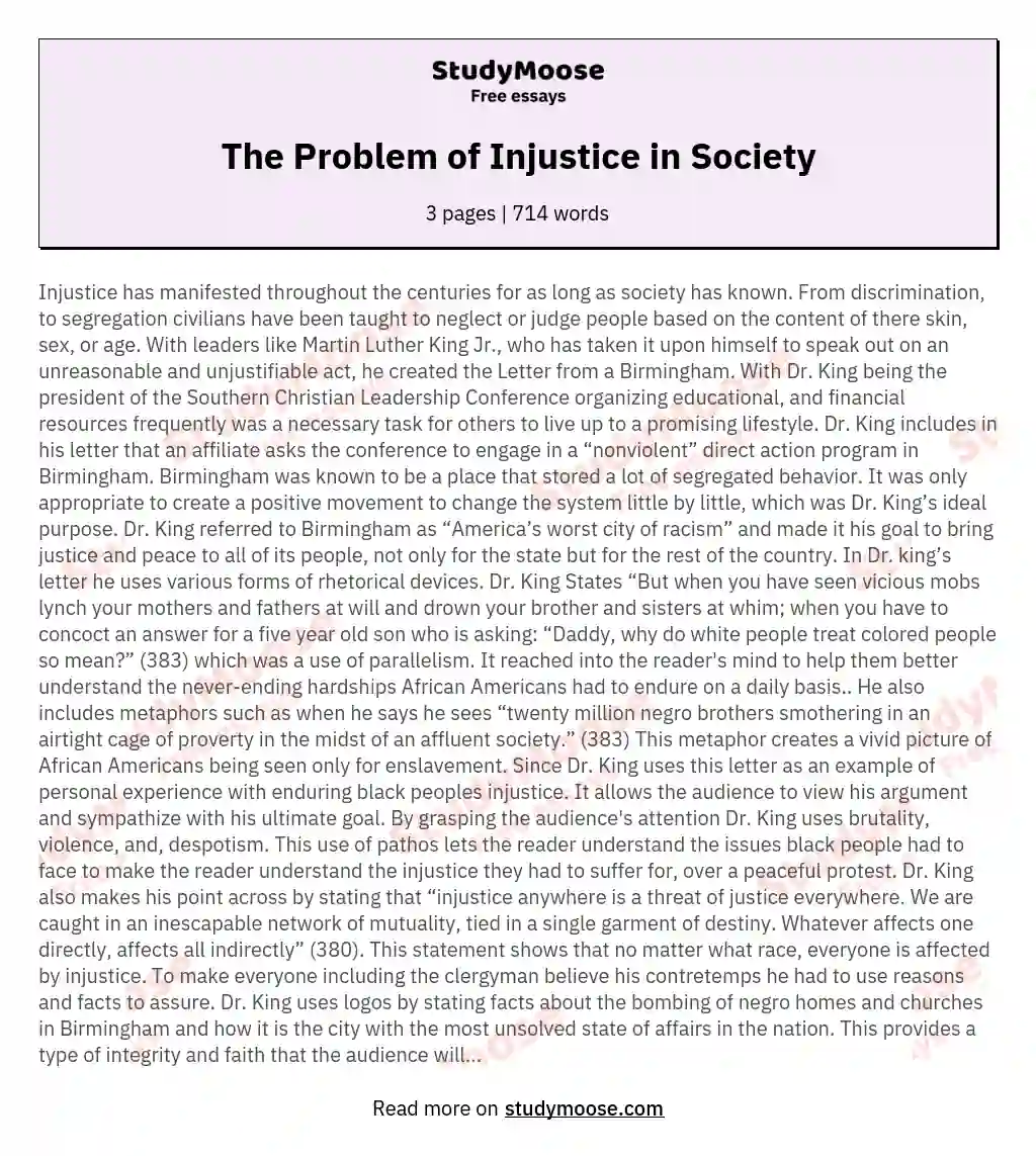 The Problem of Injustice in Society essay