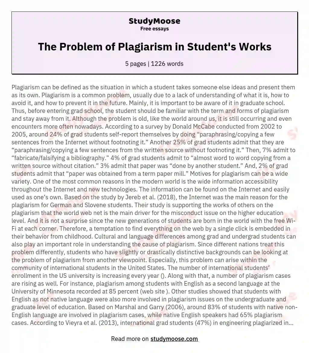 The Problem of Plagiarism in Student's Works essay