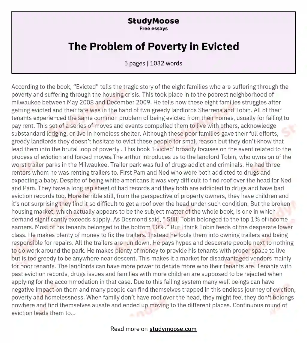 The Problem of Poverty in Evicted essay