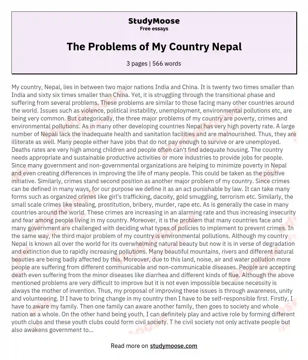 The Problems of My Country Nepal essay