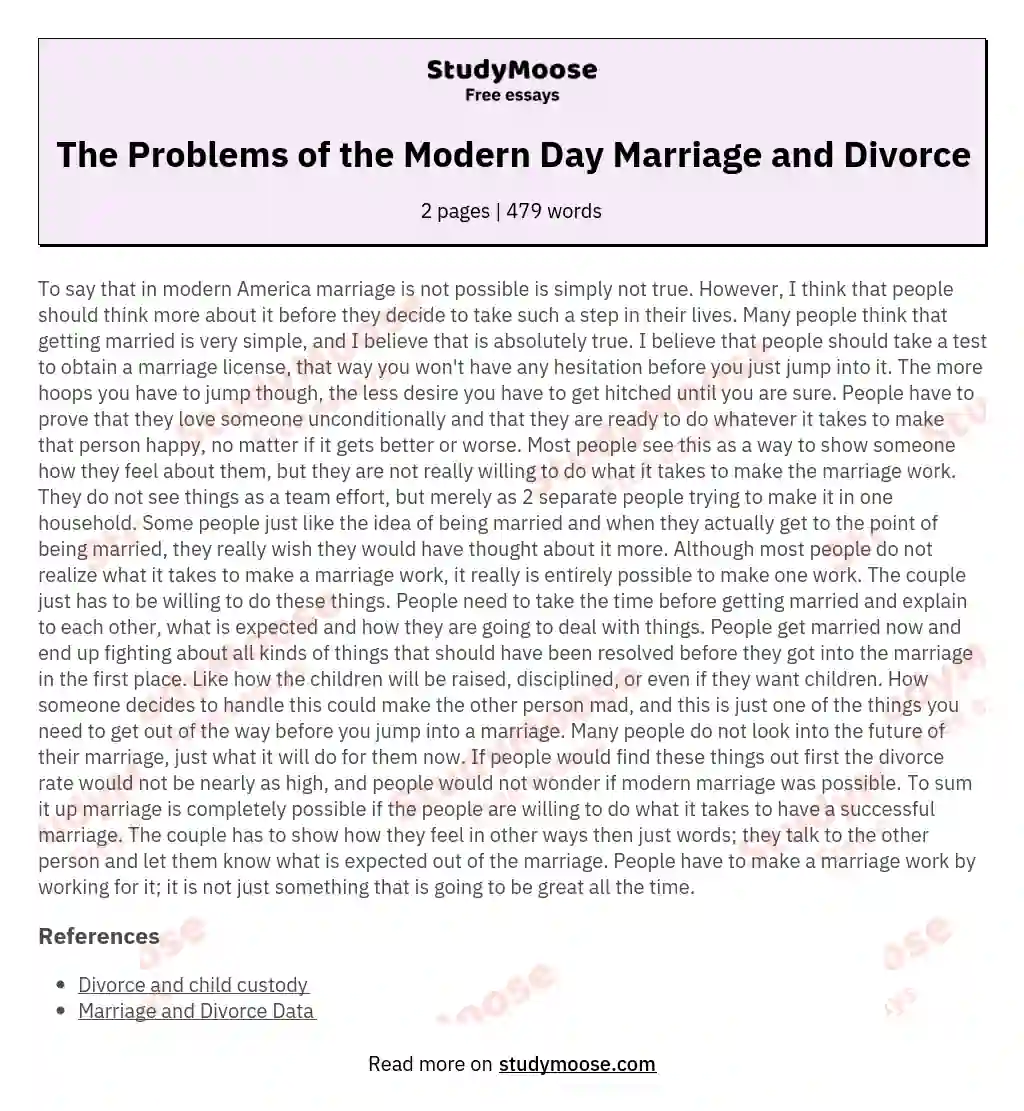 The Problems of the Modern Day Marriage and Divorce essay