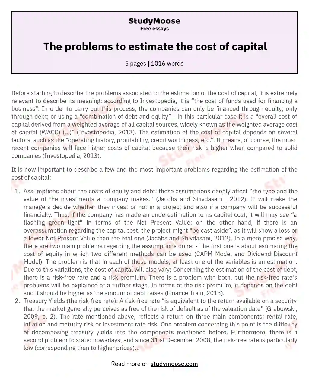 The problems to estimate the cost of capital