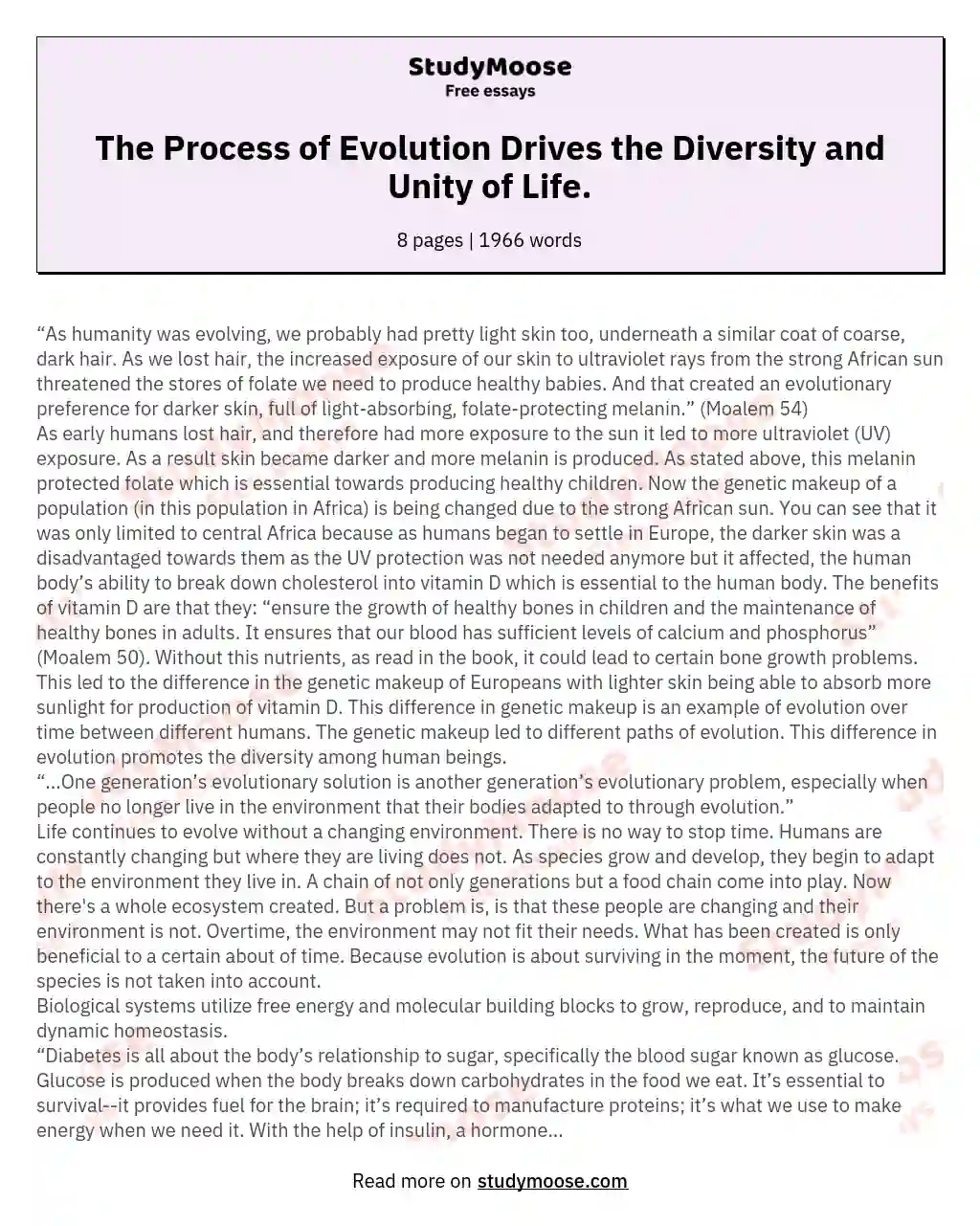 The Process of Evolution Drives the Diversity and Unity of Life. essay