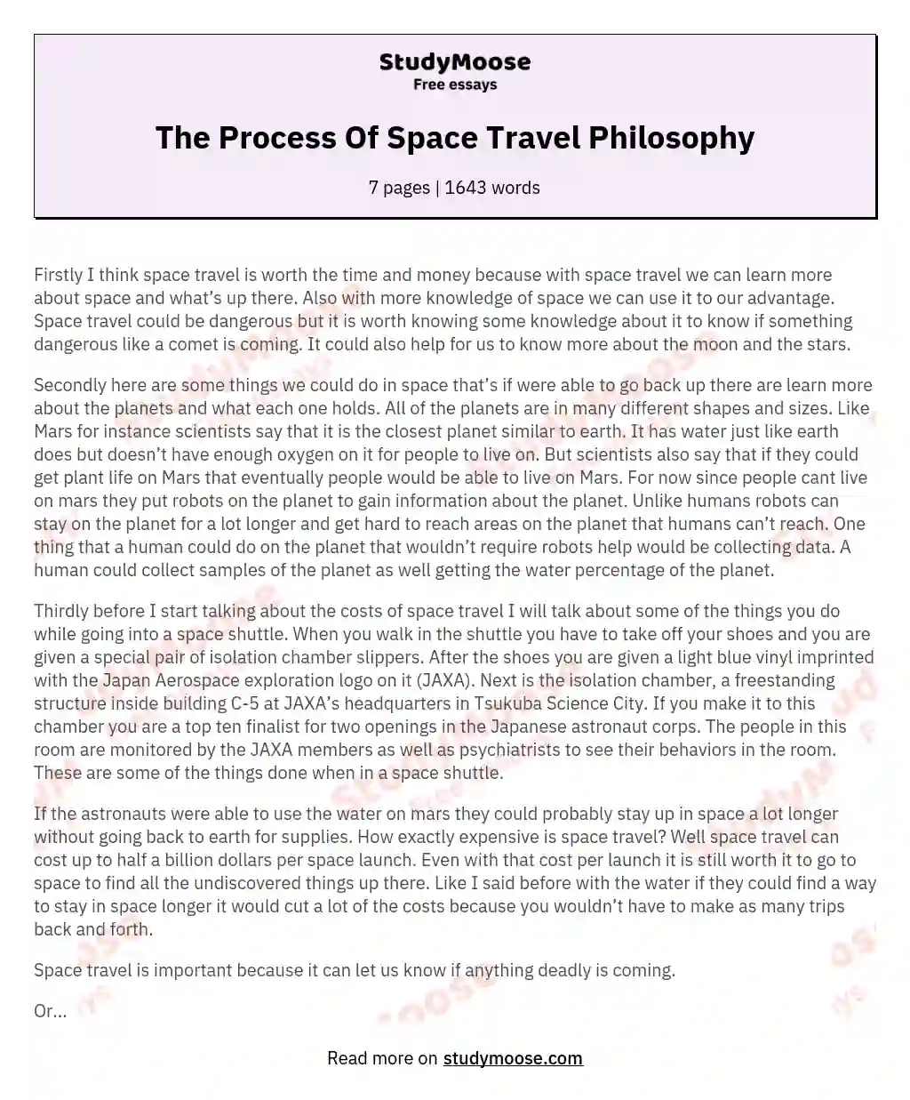 The Process Of Space Travel Philosophy essay