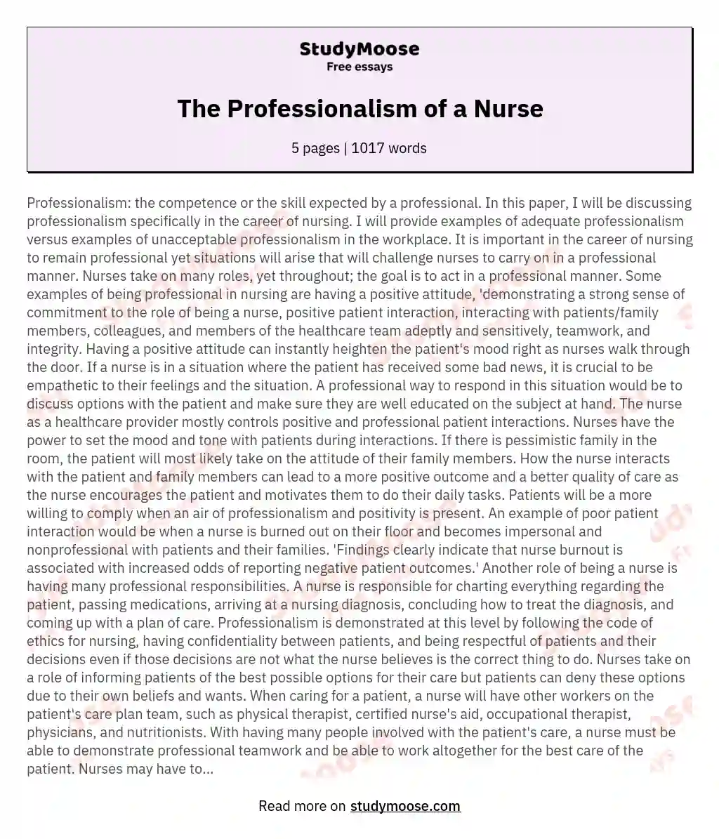 The Professionalism of a Nurse essay