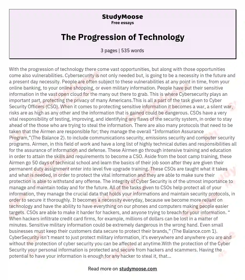 The Progression of Technology