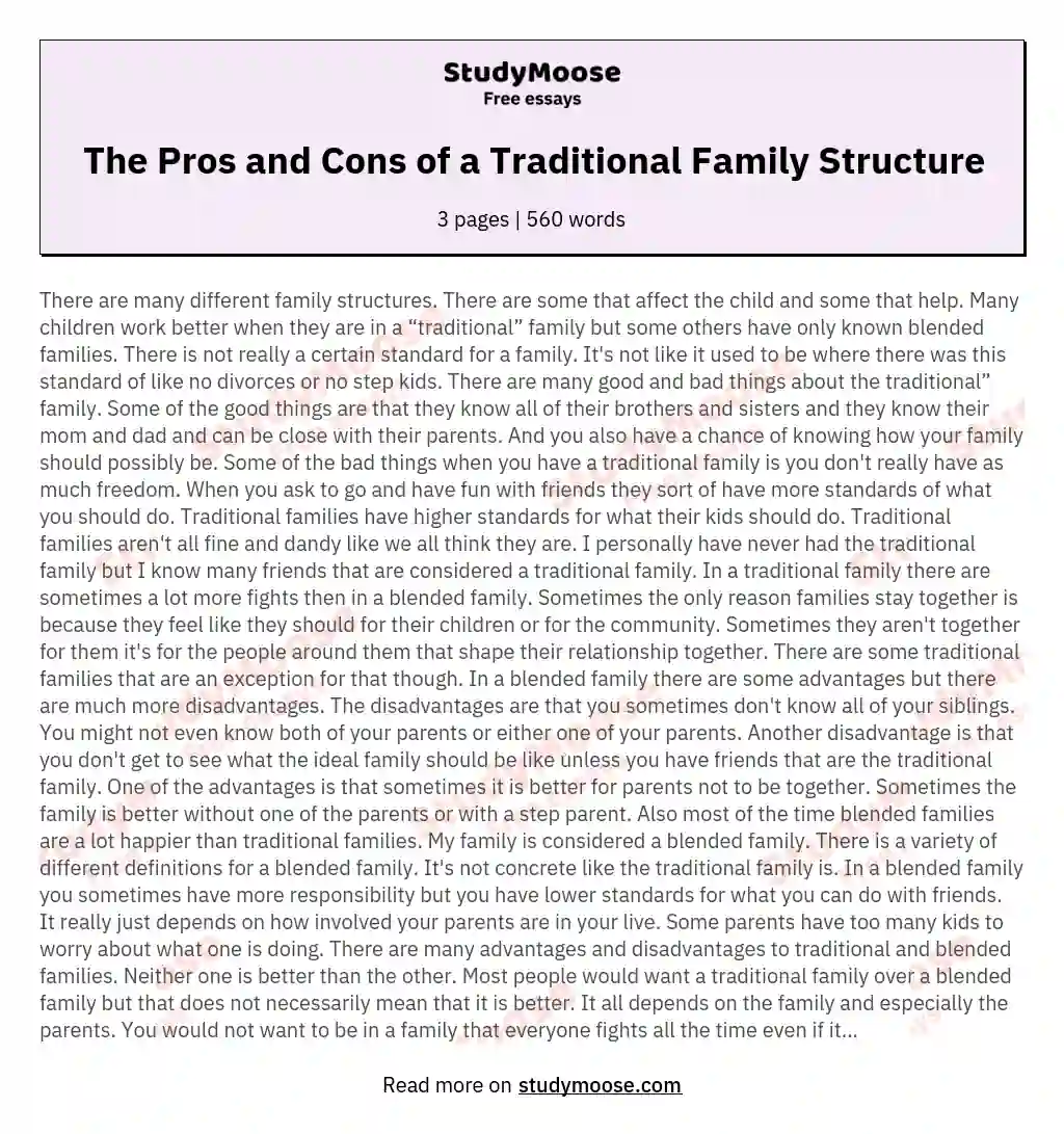 The Pros and Cons of a Traditional Family Structure essay