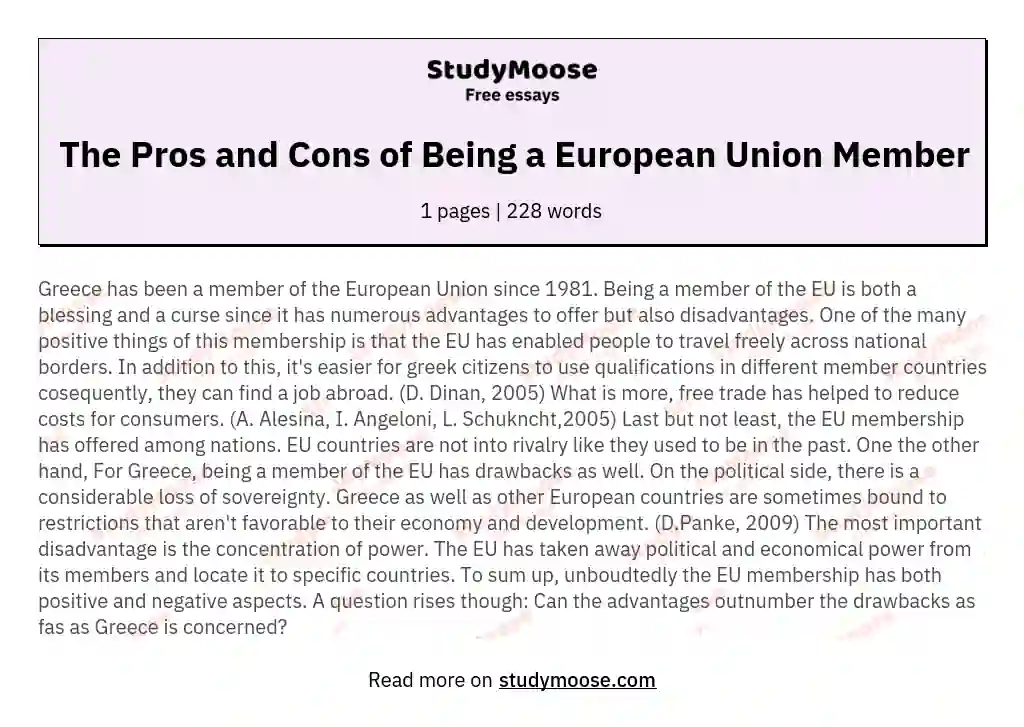The Pros and Cons of Being a European Union Member essay