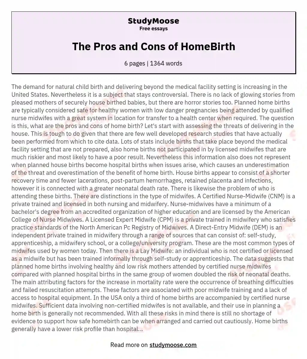 The Pros and Cons of HomeBirth essay