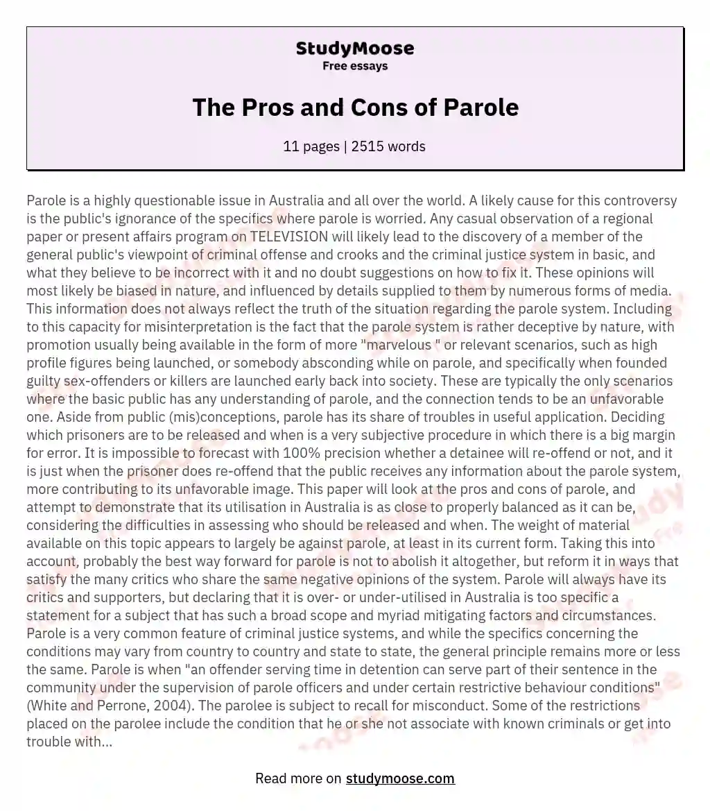 The Pros and Cons of Parole essay
