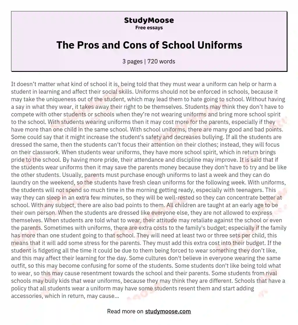 pros and cons of wearing school uniform essay