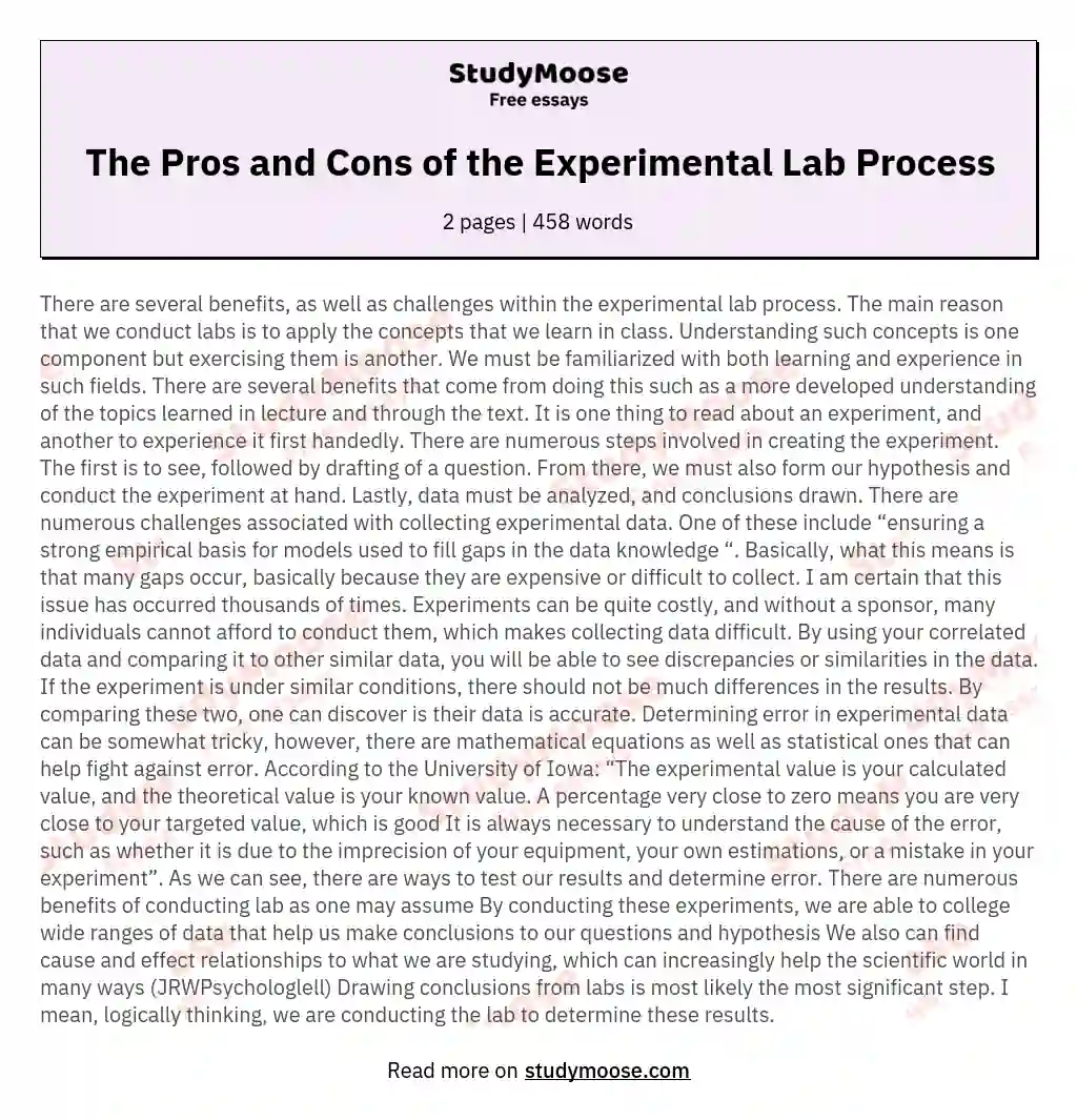 The Pros and Cons of the Experimental Lab Process essay