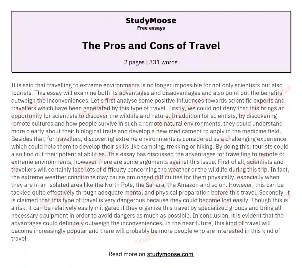 The Pros and Cons of Travel essay