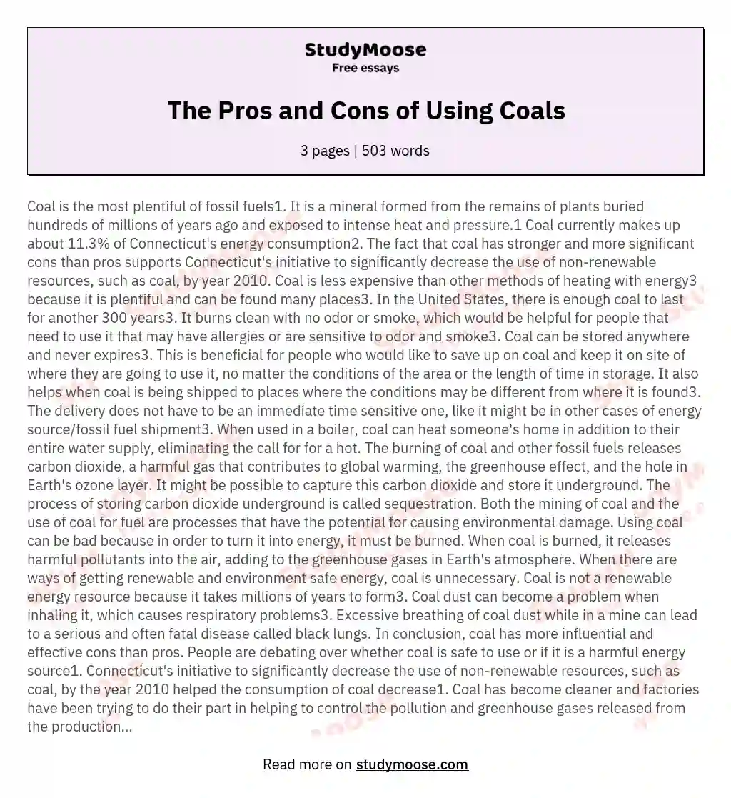The Pros and Cons of Using Coals essay