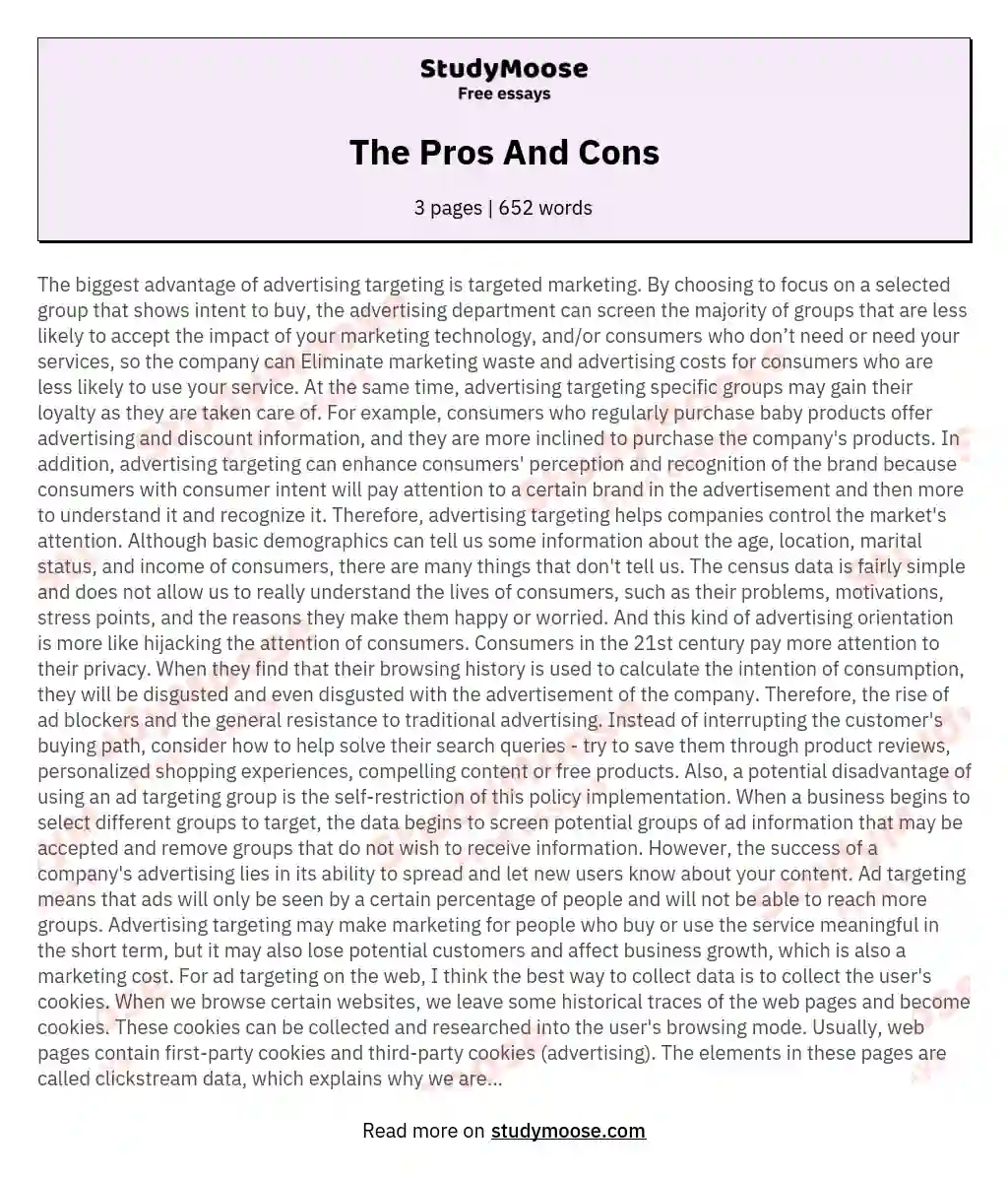 The Pros And Cons essay