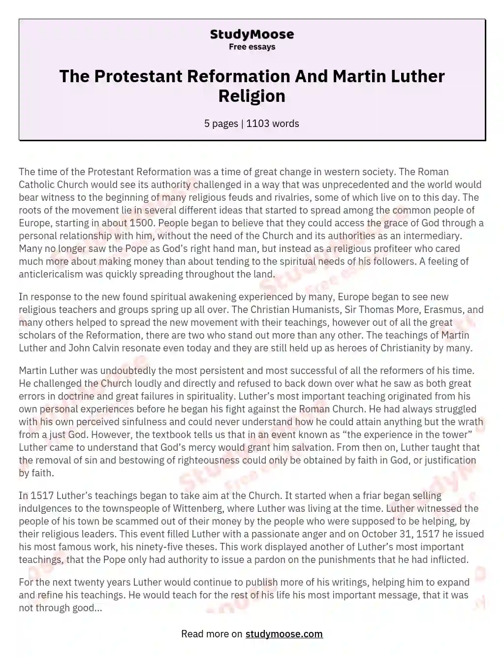 The Protestant Reformation And Martin Luther Religion essay