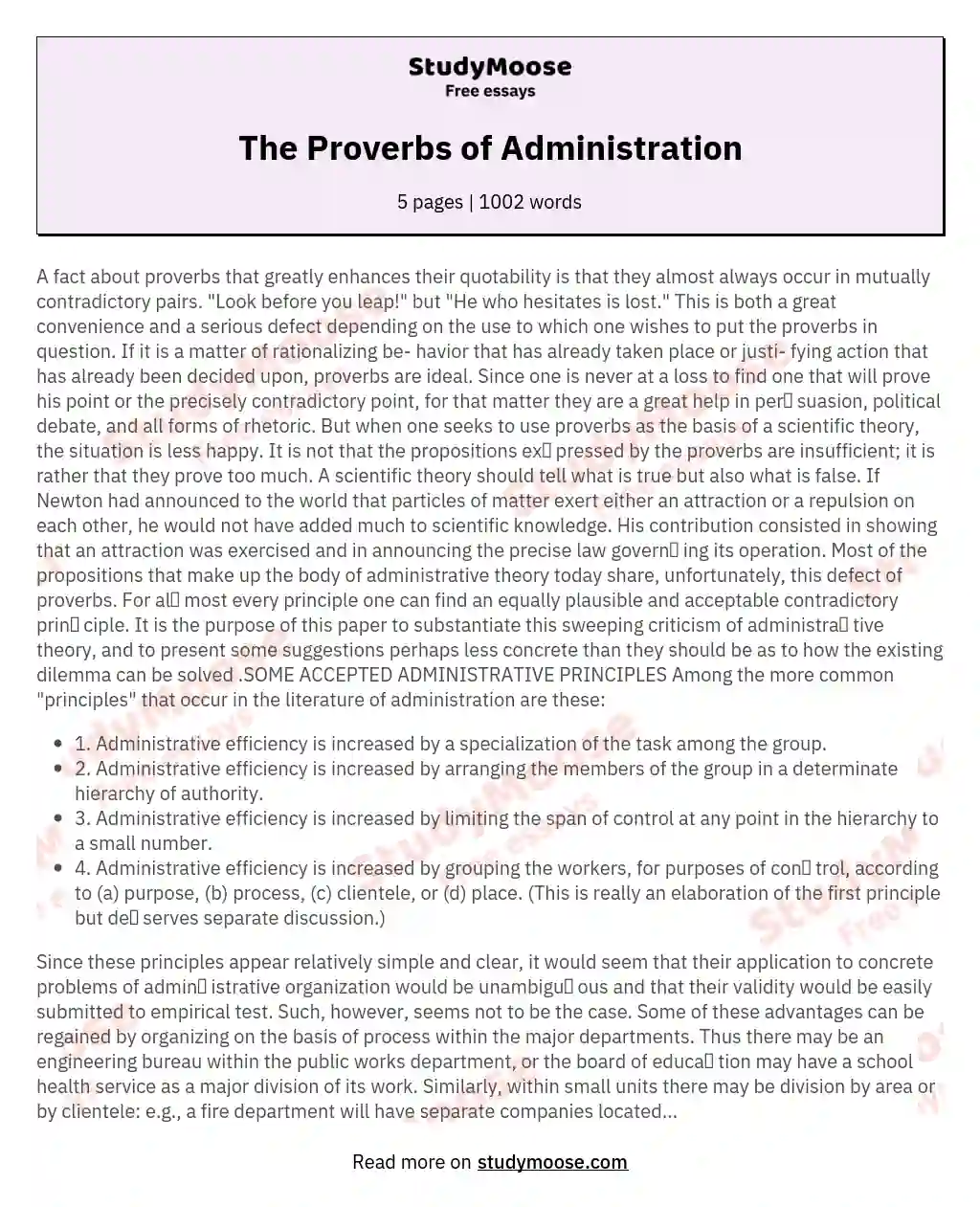 The Proverbs of Administration essay